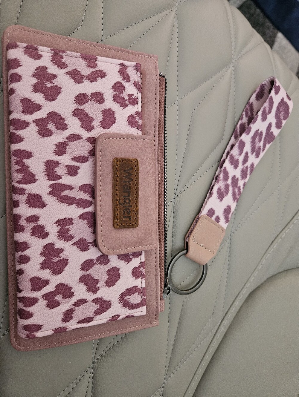 Wrangler Pink Leopard Print Wristlet Wallet with Matching Strap
